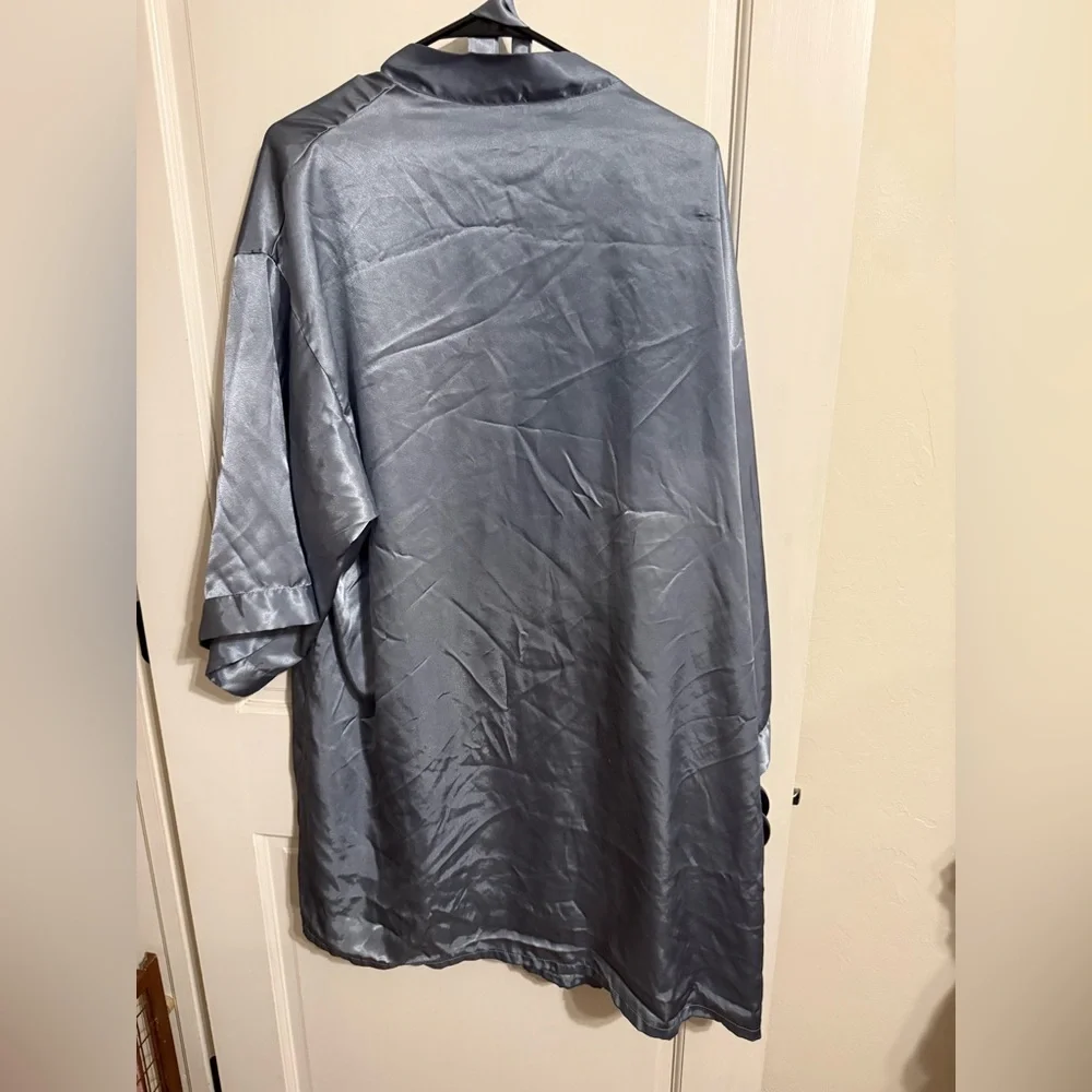 Silky Blue Kimono Robe with Belt - Picture 5 of 6